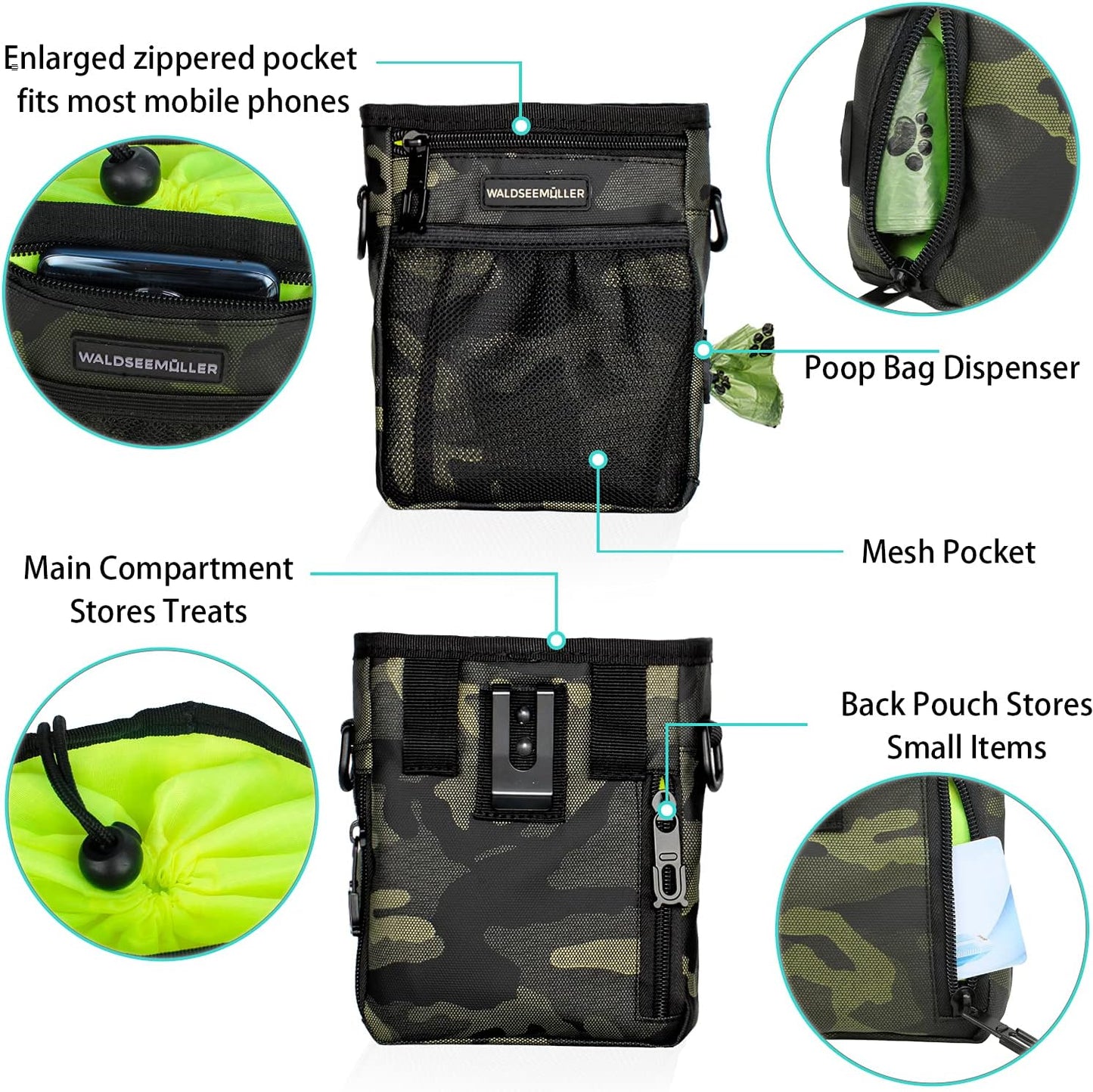 Dog Treat Pouch Waldseemuller Dog Treat Pouch for Training, Dog Training Treat Pouch with Waist Shoulder Strap,Dog Treat Bags Training Pouch 3 Ways to Wear,Dog Treat Pouch for Leash