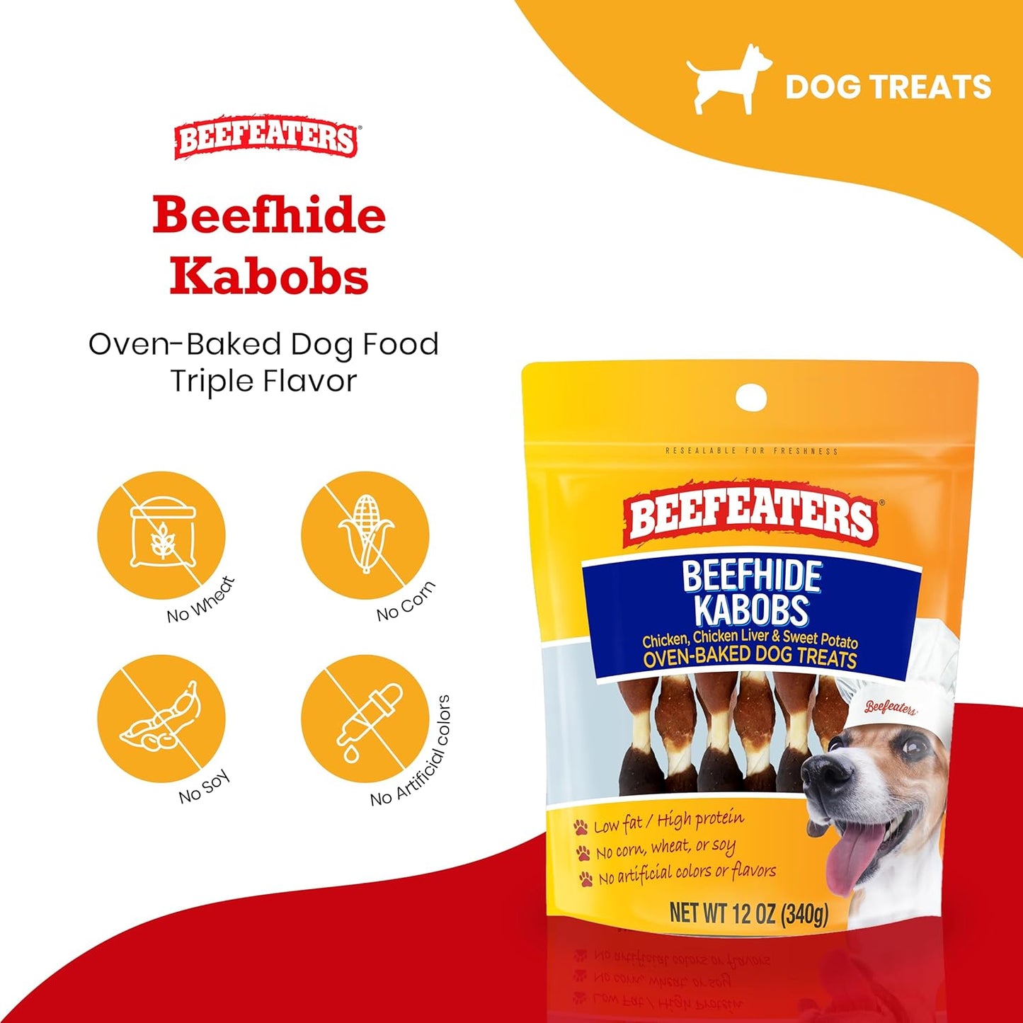 Beefhide Kabobs 12Oz – Dog Treat. Triple Flavor with Real Chicken, Liver & Sweet Potato, Long-Lasting Chew, Supports Dental Health, Ideal for Training