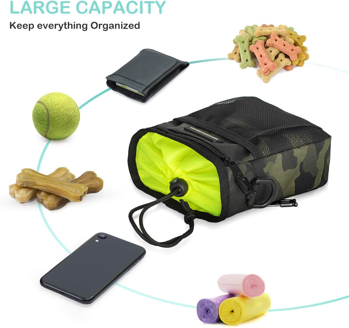 Dog Treat Pouch Waldseemuller Dog Treat Pouch for Training, Dog Training Treat Pouch with Waist Shoulder Strap,Dog Treat Bags Training Pouch 3 Ways to Wear,Dog Treat Pouch for Leash