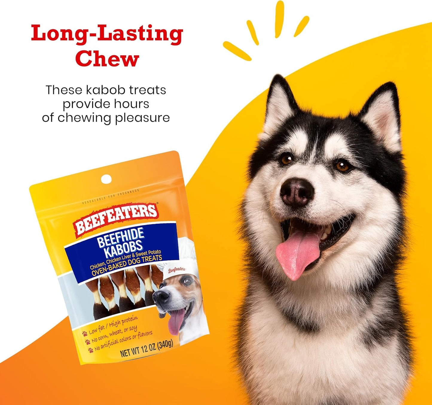 Beefhide Kabobs 12Oz – Dog Treat. Triple Flavor with Real Chicken, Liver & Sweet Potato, Long-Lasting Chew, Supports Dental Health, Ideal for Training