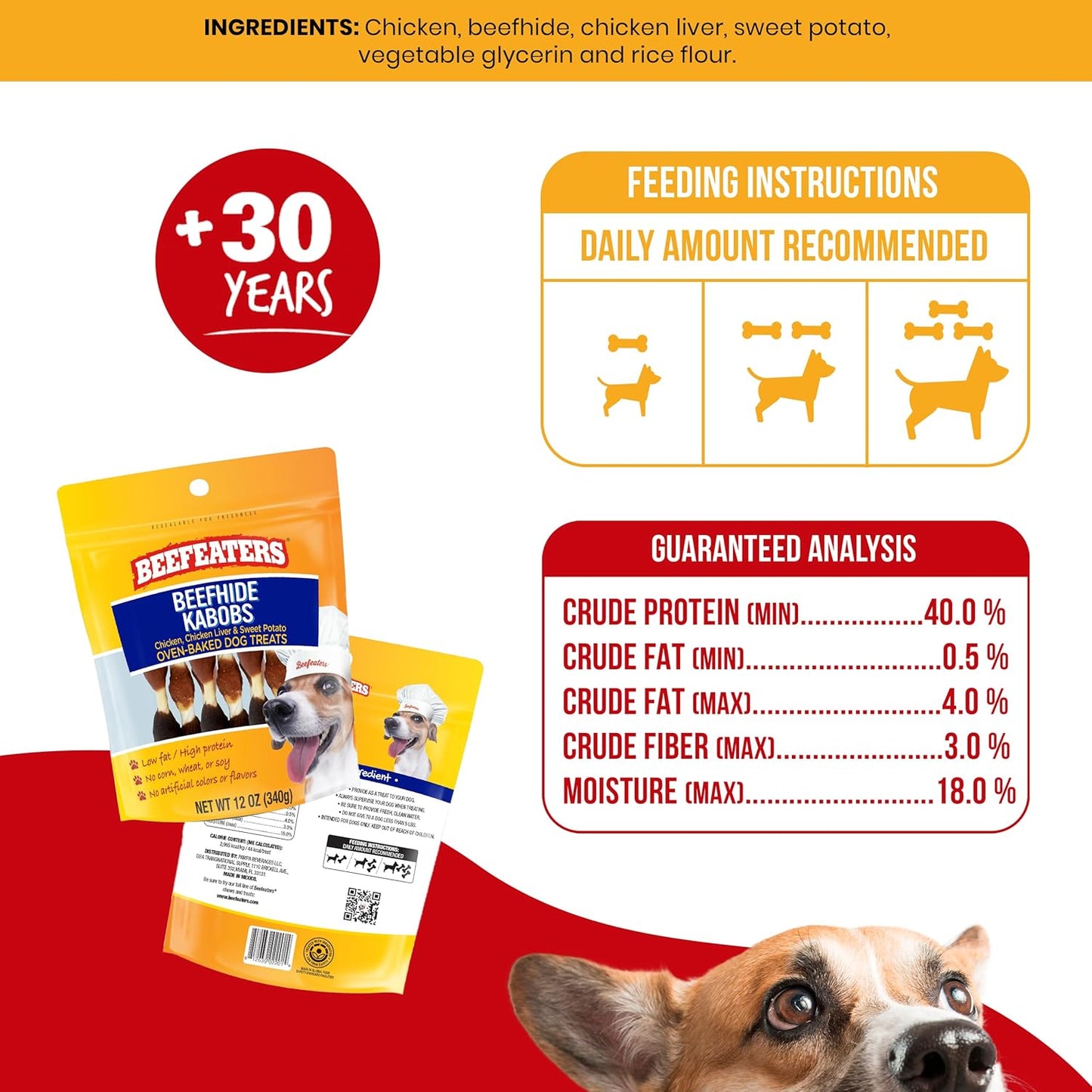 Beefhide Kabobs 12Oz – Dog Treat. Triple Flavor with Real Chicken, Liver & Sweet Potato, Long-Lasting Chew, Supports Dental Health, Ideal for Training