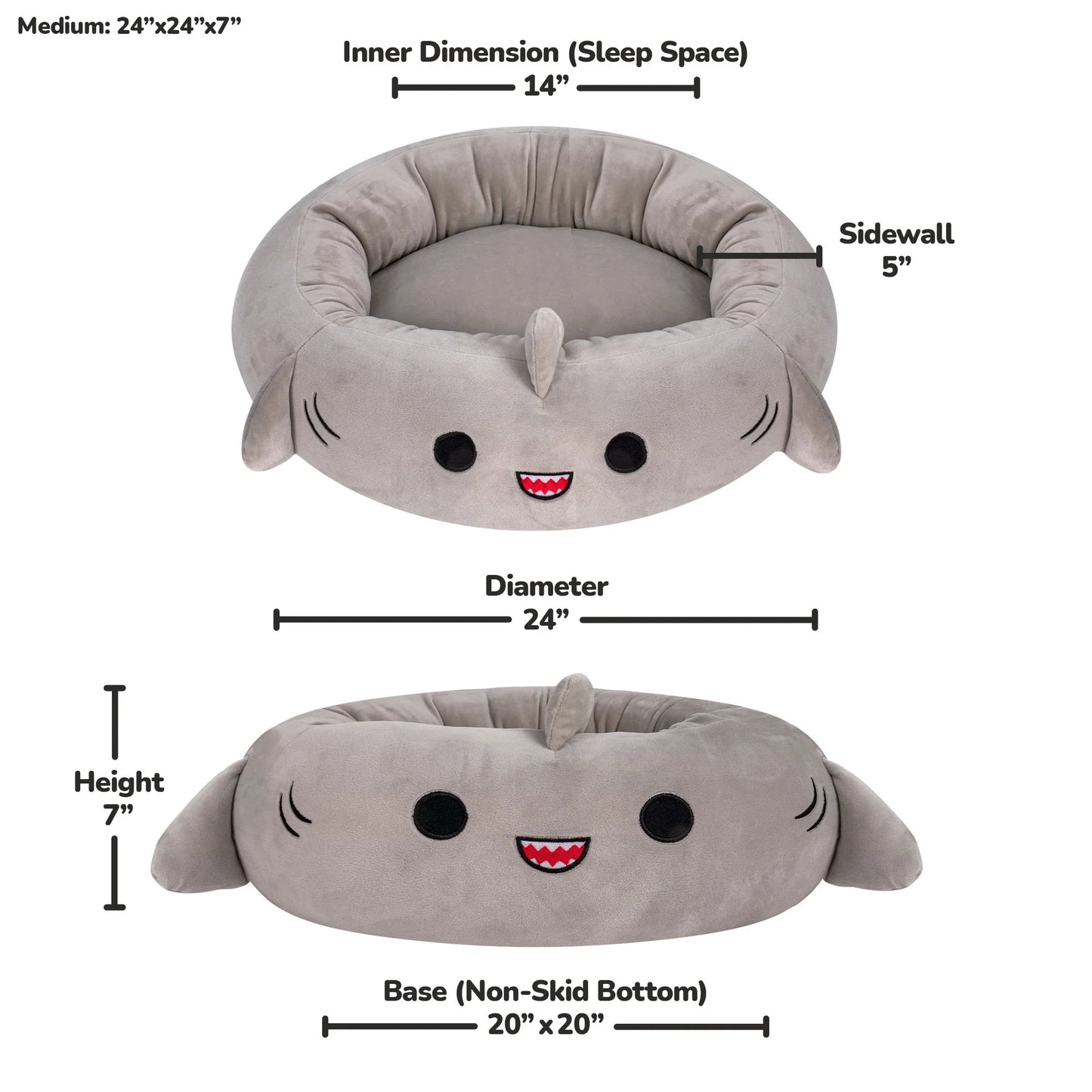 24 Inch Gray Shark Pet Bed - Medium Ultra Soft Plush Pet Bed