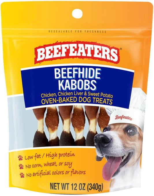 Beefhide Kabobs 12Oz – Dog Treat. Triple Flavor with Real Chicken, Liver & Sweet Potato, Long-Lasting Chew, Supports Dental Health, Ideal for Training