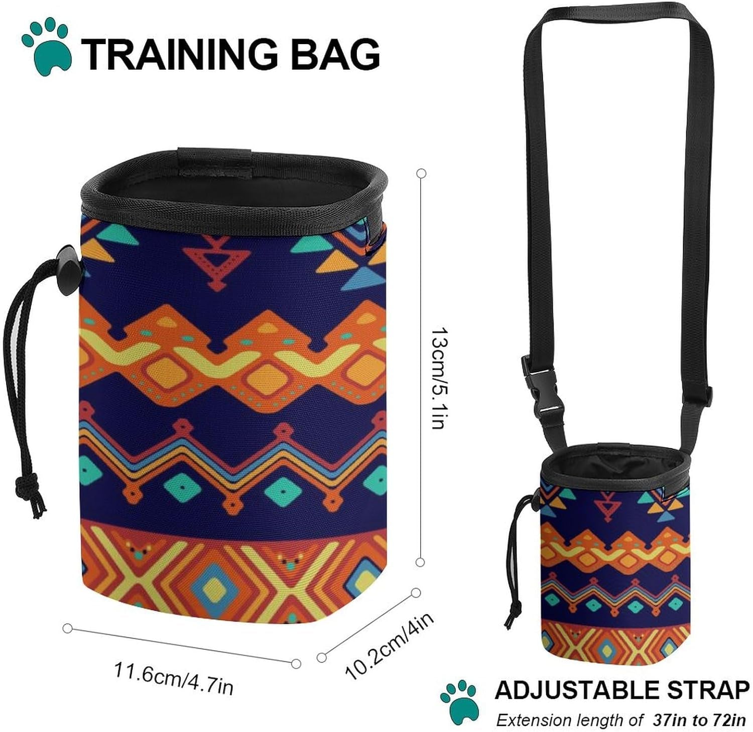 Ethnic Style Dog Treat Training Pouch Puppy Training Tools Bag with Drawstring and Waist Strap